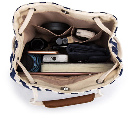 NNEDSZ Black Stripes Canvas Bucket Tote Bag with Leather Handle