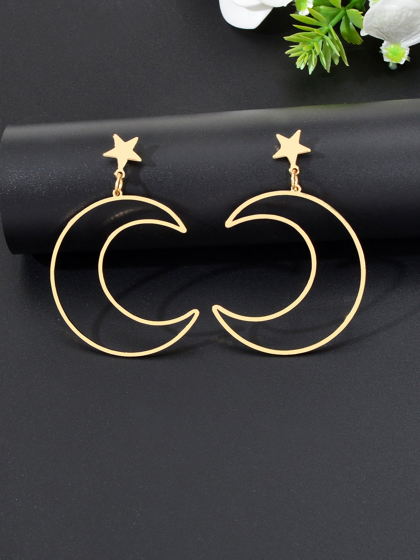 Hollow Out Large Moon Pendant Earrings Celestial Statement Jewelry Holiday Gift