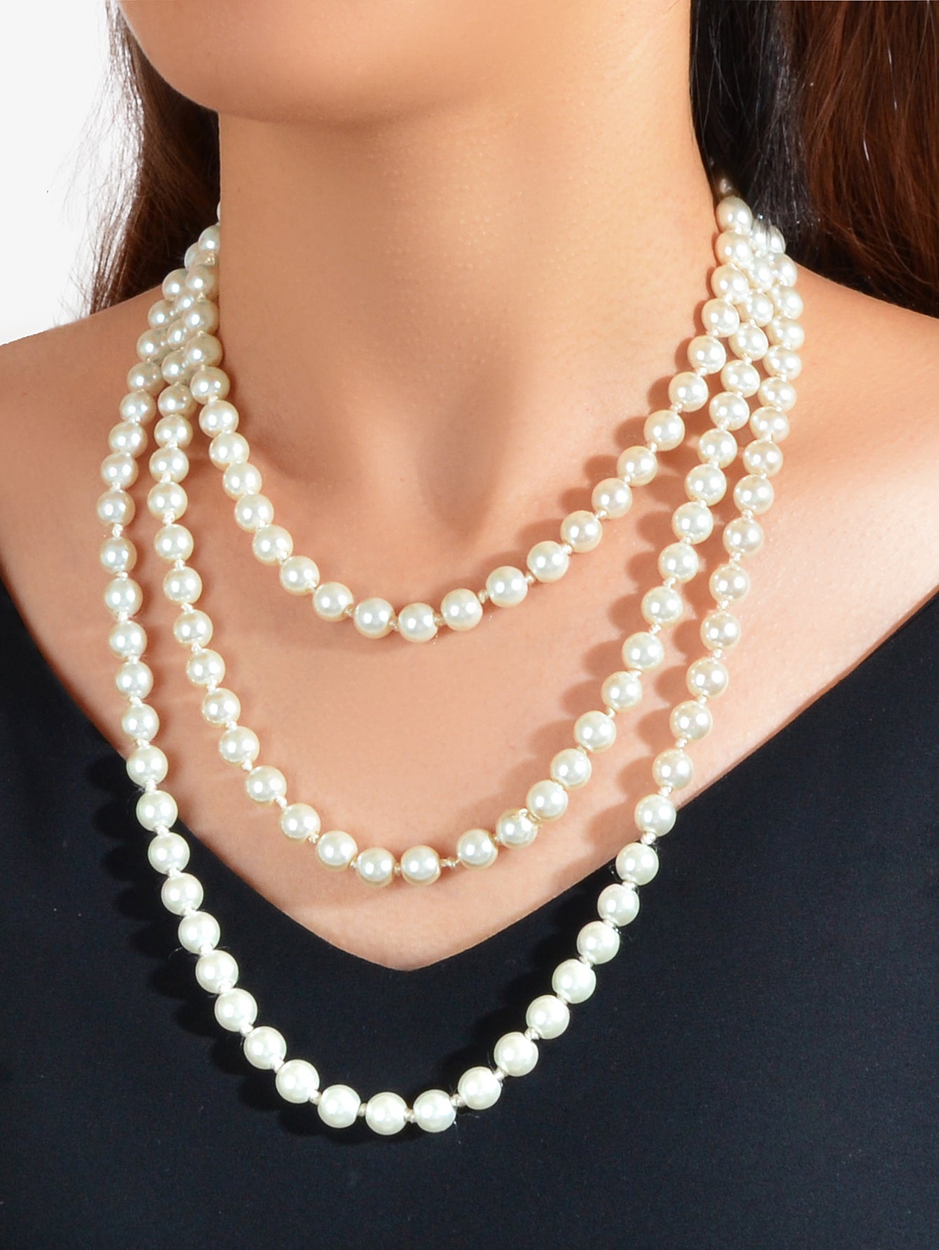 Luxurious Triple Layered White Pearl Statement Necklace Elegant Chunky Necklace