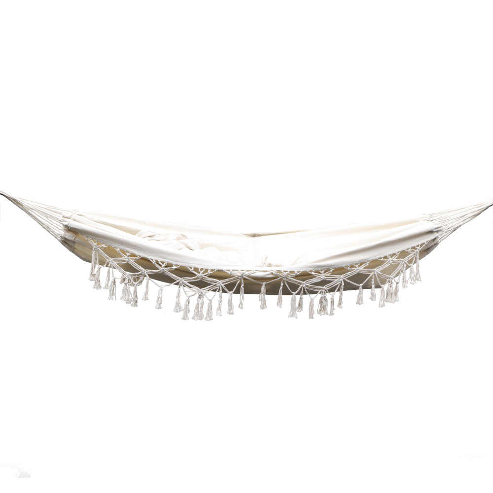 NNEDSZ Hanging Tassel Hammock Swing Bed Cream