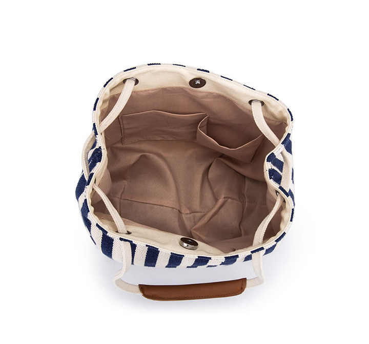 NNEDSZ Black Stripes Canvas Bucket Tote Bag with Leather Handle